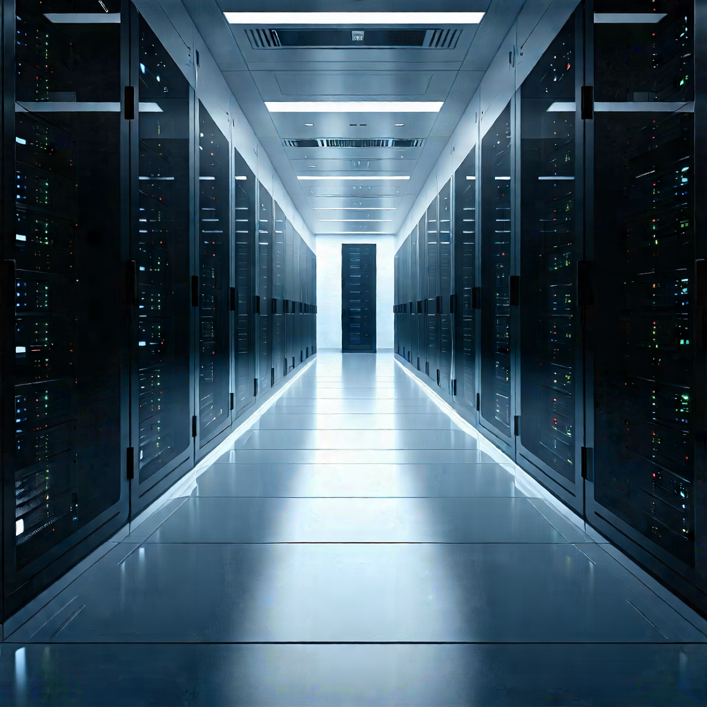 Tech Lithograph: Futuristic server room