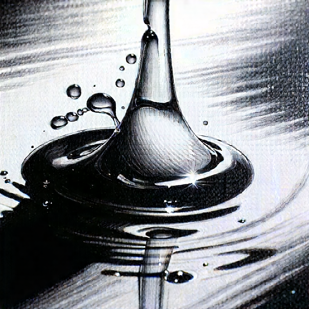 Abstract Charcoal Drawing: Macro View Of Liquid Interface With Close-up Drop