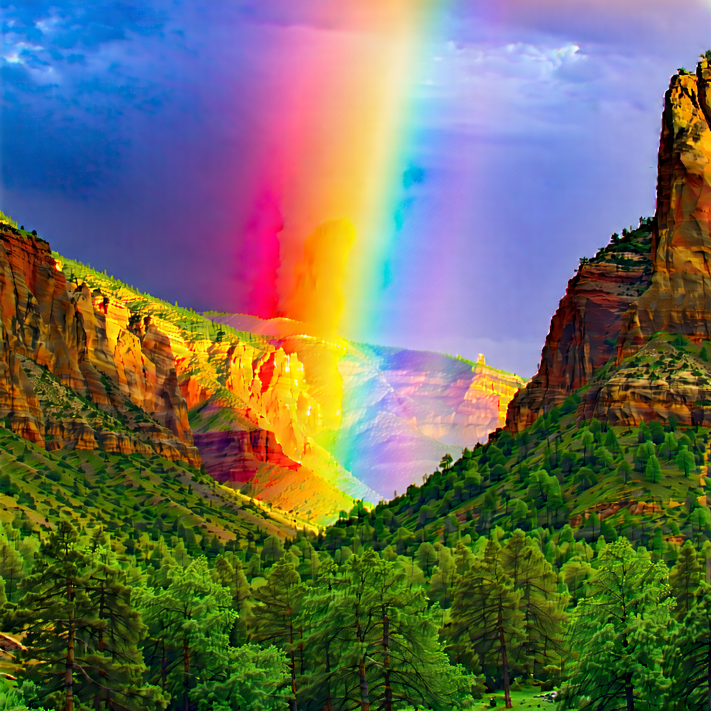 Nature Stock Photography: Rainbow Over Canyon Floor With Beautiful Rainbow