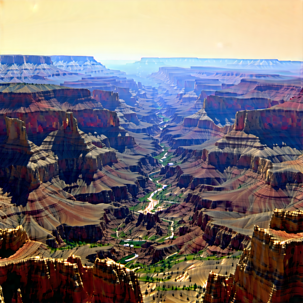 Nature Woodcut Print: Aerial View Of Canyon System With Computer-generated, Three-dimensional