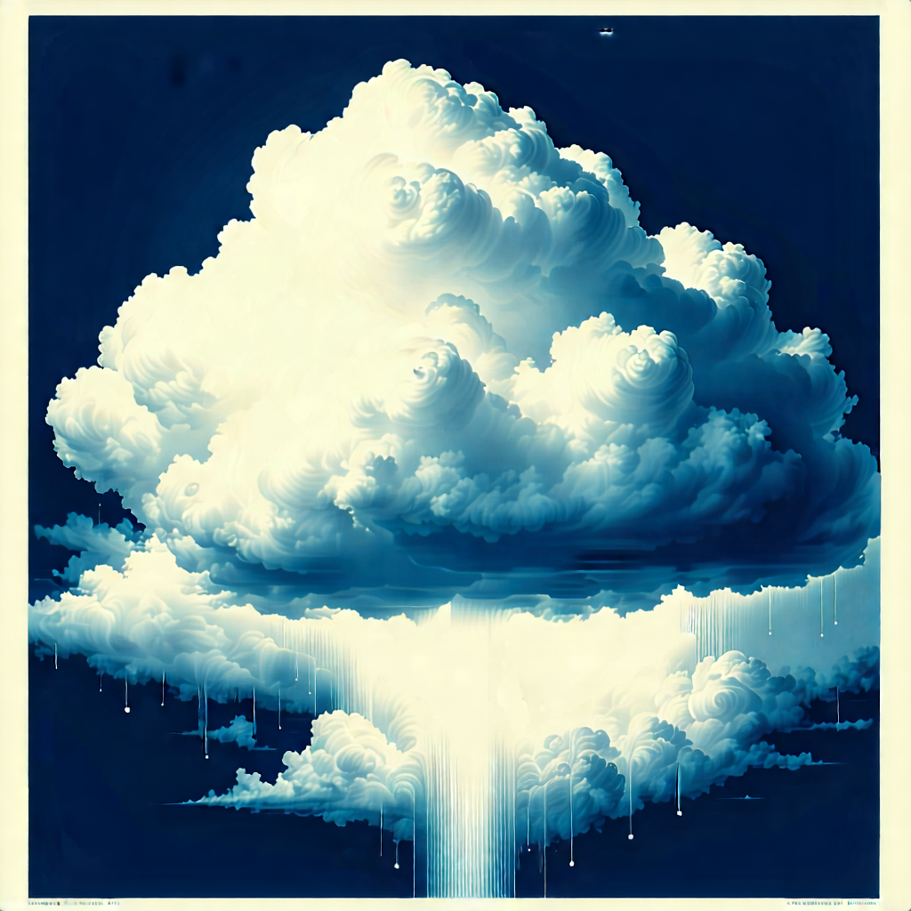 Tech Linocut Print: (cloud:1.19) Computing Visualization With Large, Cloudy,