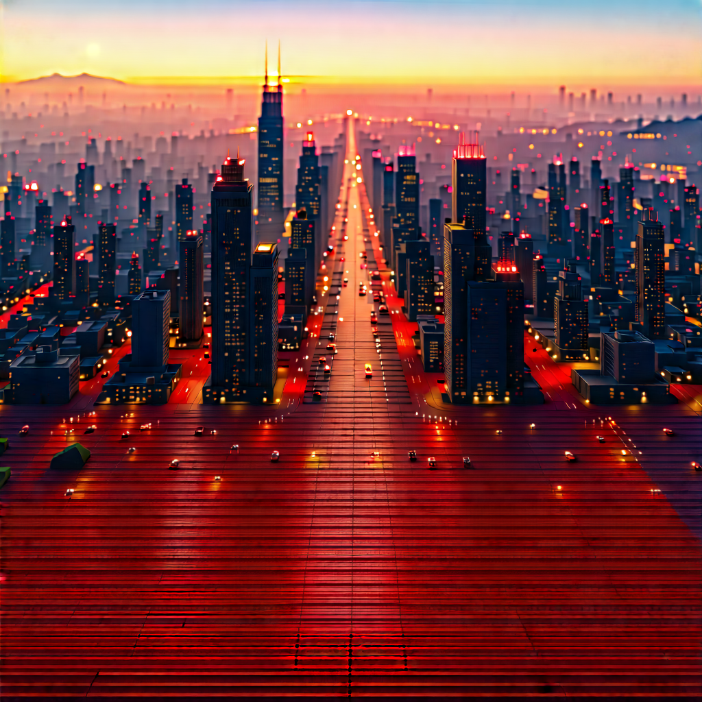 Urban Stock Photography: Cityscape Of Modern Metropolis During Sunset With Painting City