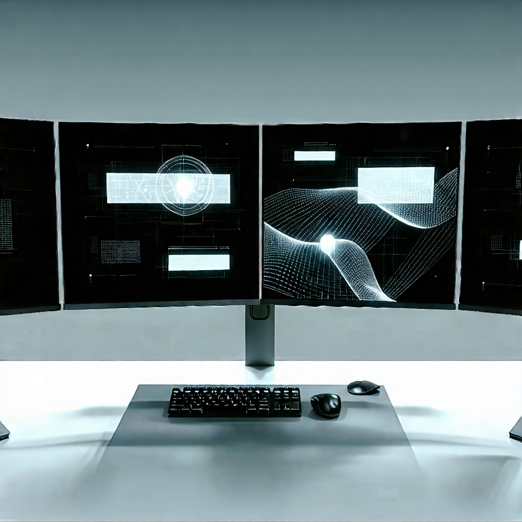 Business Concept Art: Education professional using multiple monitors