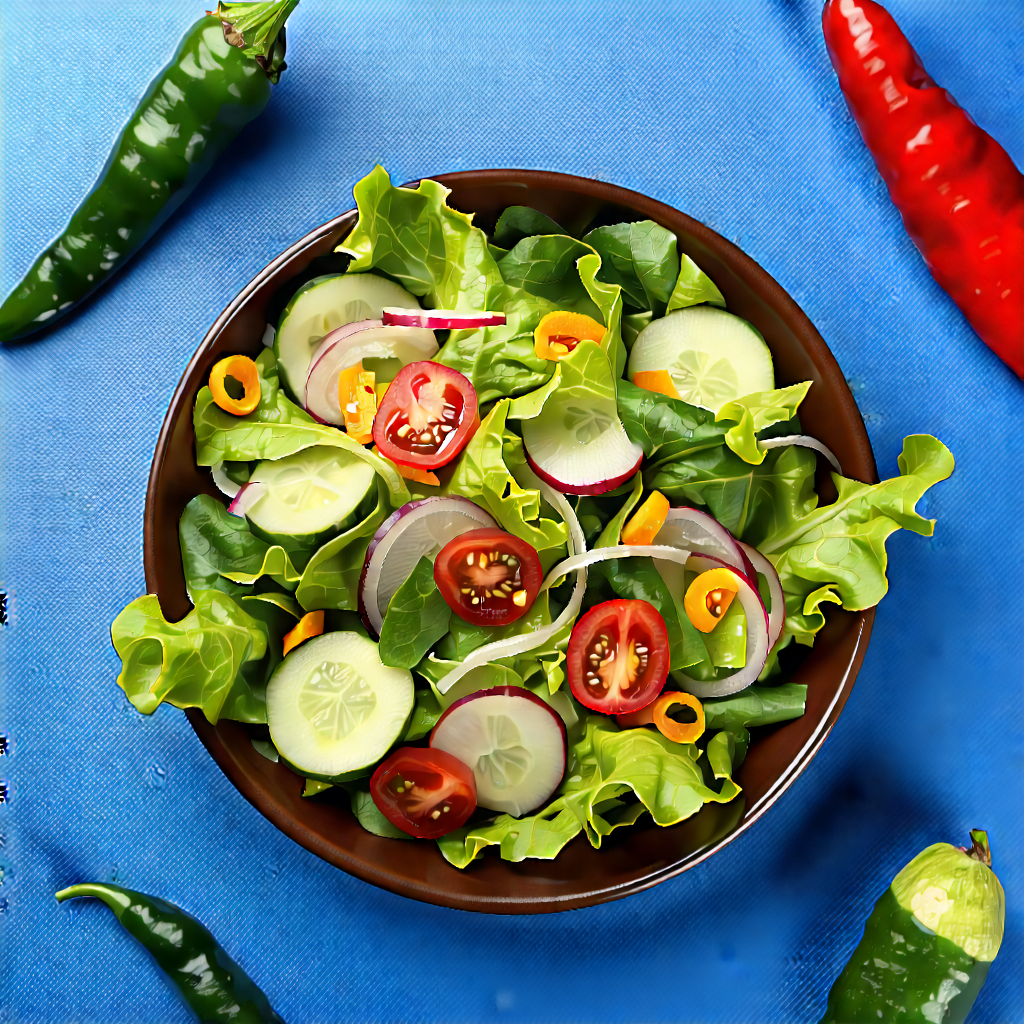 Lifestyle Aerial Photography: Fresh Salad Prepared With Fresh Ingredients With Large Bowl