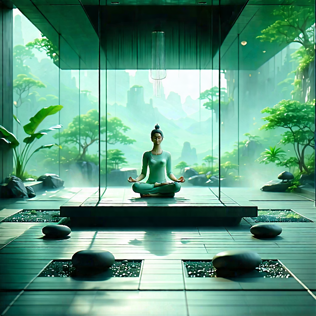 Lifestyle Pencil Sketch: Wellness scene with meditation space