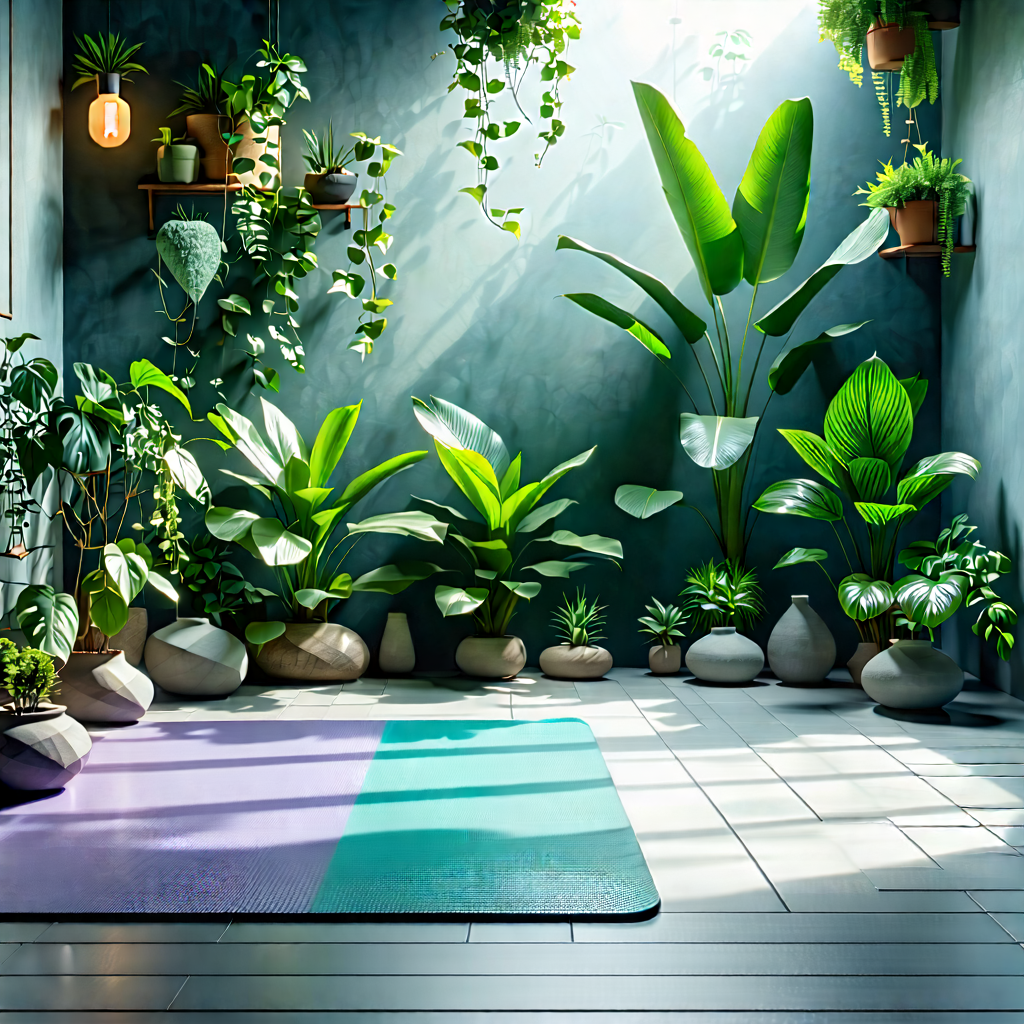 Lifestyle Low Poly: Wellness Scene With Yoga Mat And Plants With Room Large