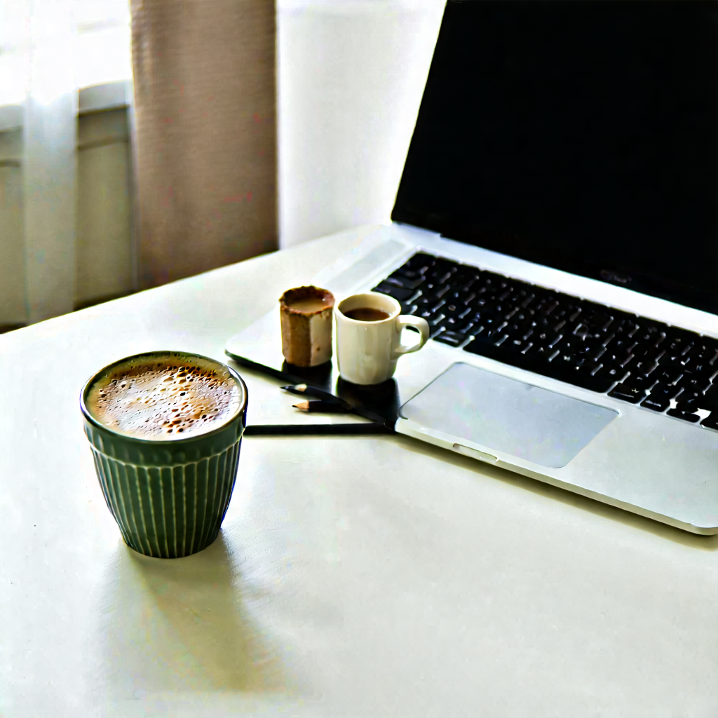 Business Advertising Photography: Workplace With Laptop And Coffee On Desk With Laptop Computer