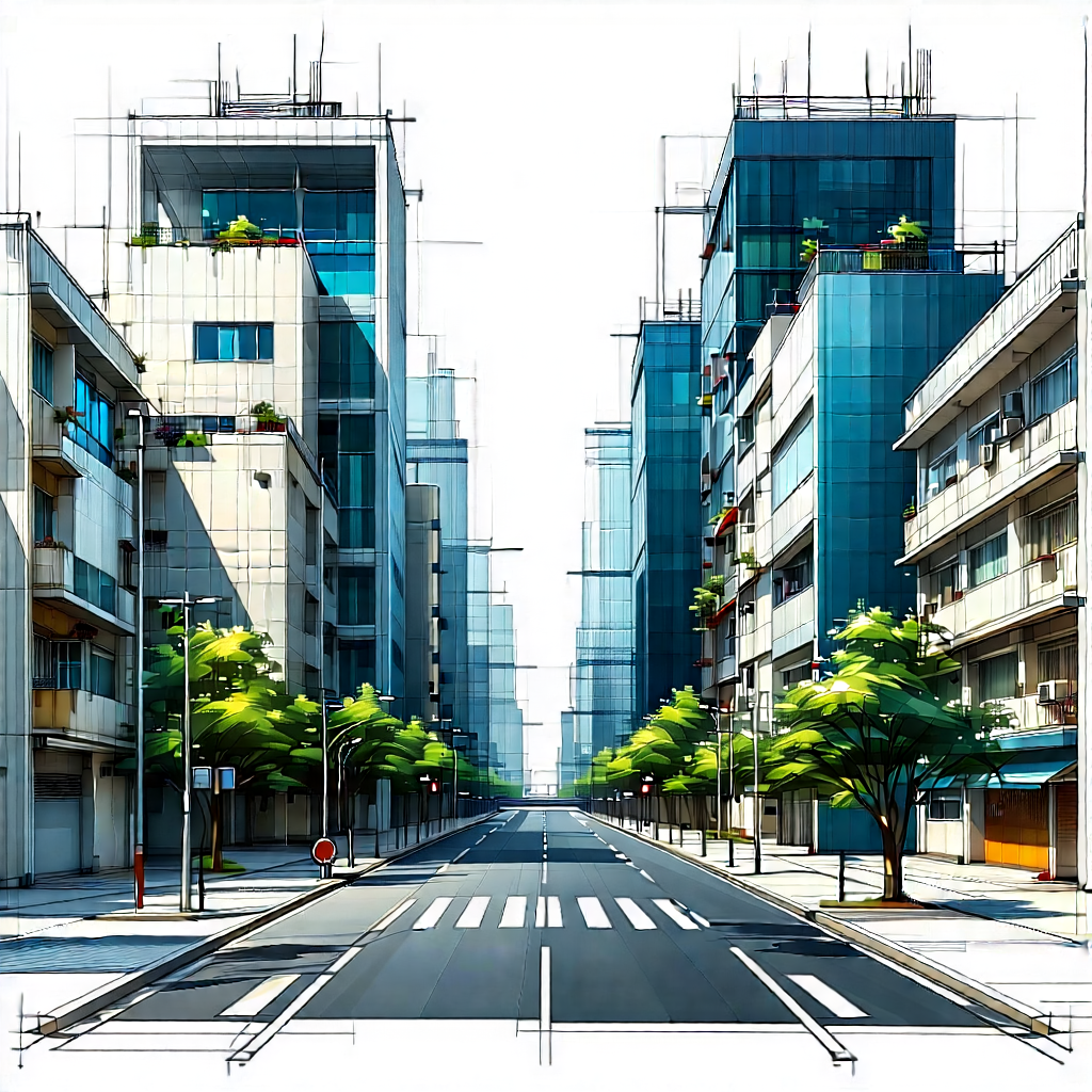 Urban Vector Art: Urban street with modern architecture