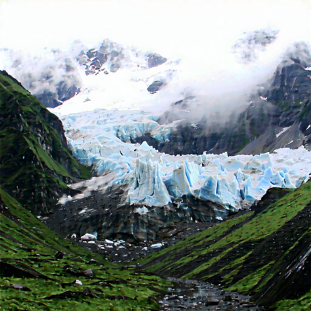 Nature Product Photography: Glacier In Rainy Season With Large Glacier