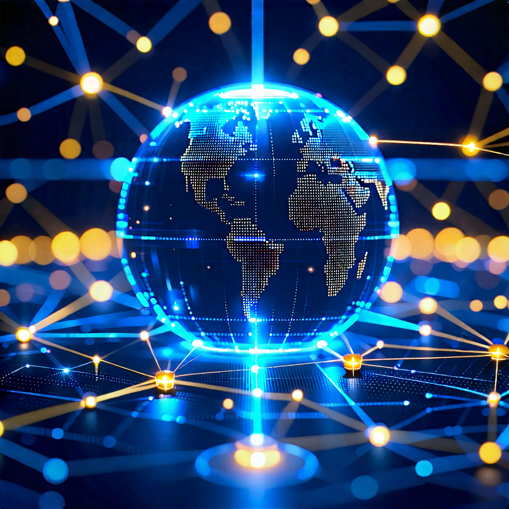 Tech Stock Photography: Blockchain Network Visualization With Blue Yellow