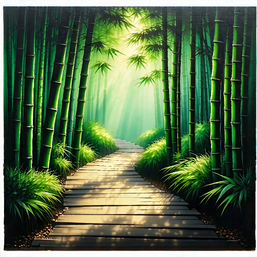 Nature Ink Drawing: Path through bamboo grove