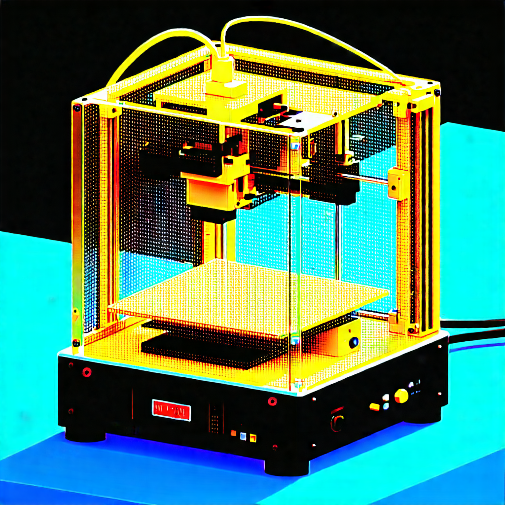 Tech Isometric Design: 3d printer with digital particles