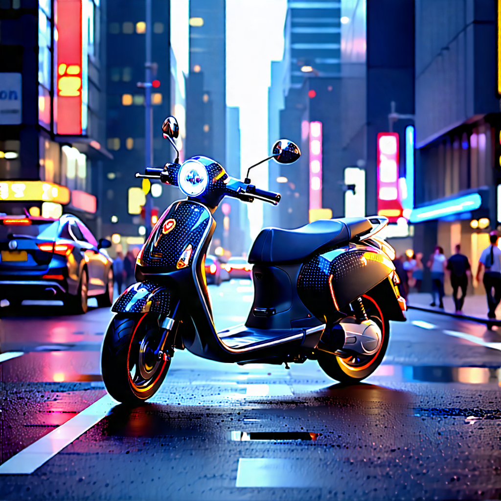 Urban Unreal Engine: (city:1.11) electric scooter in main avenue