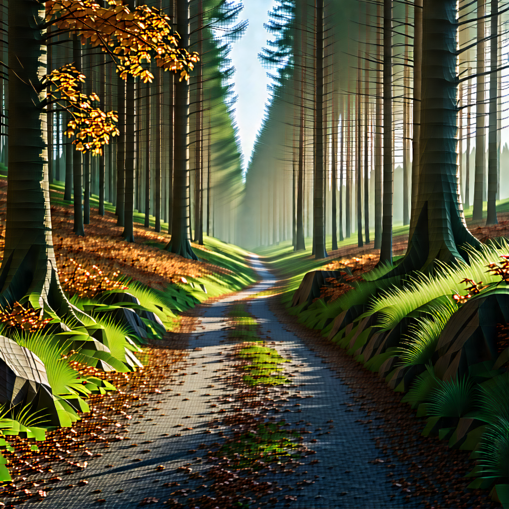 Nature Low Poly: Path Through Autumn Woodland With Image, There