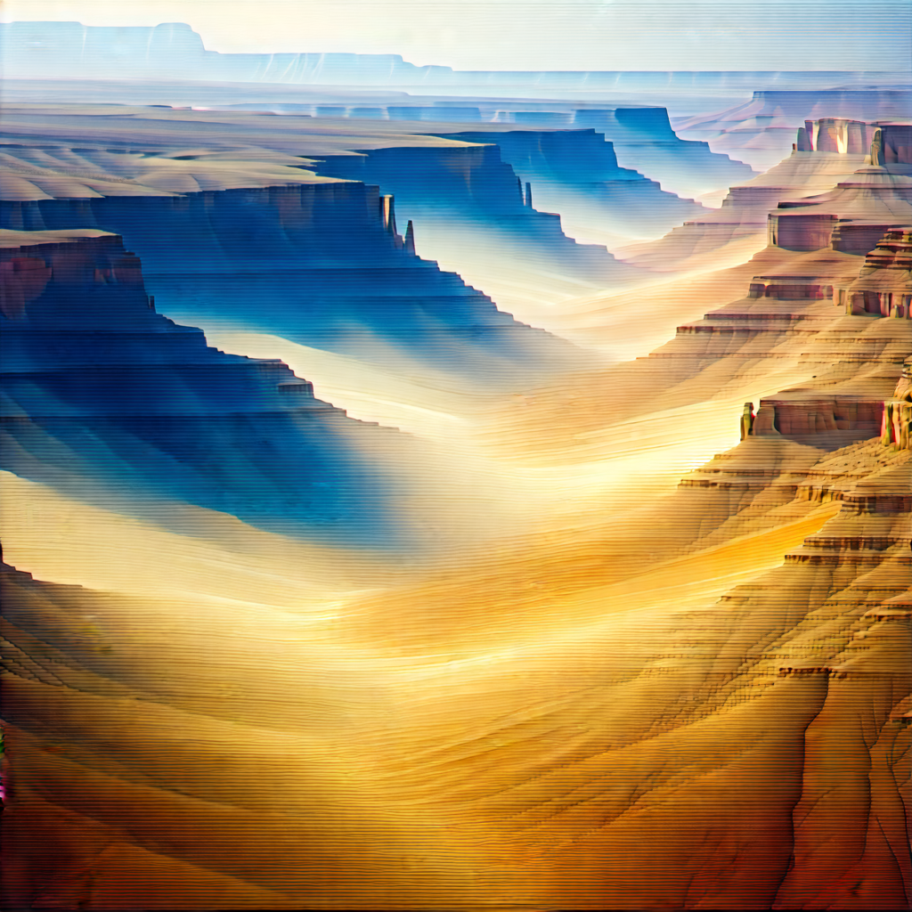 Nature Watercolor Painting: Aerial View Of Canyon System With Painting Mountainous