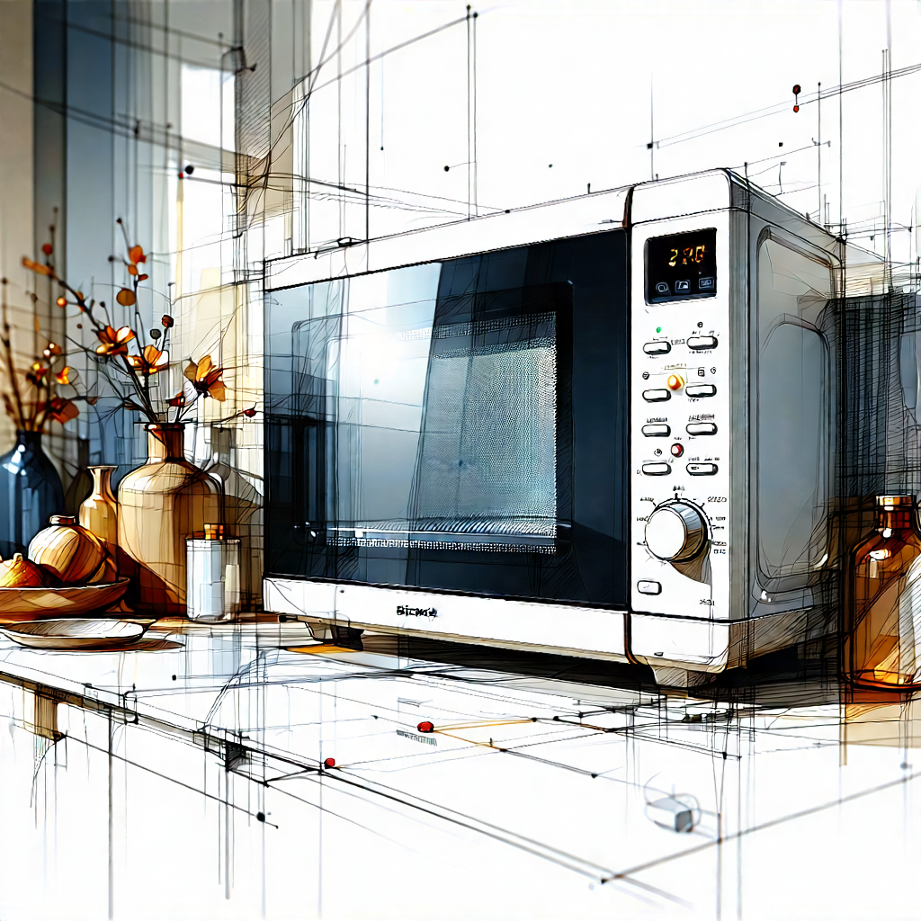 Tech Ink Drawing: Innovative Smart Appliance Design With White Microwave