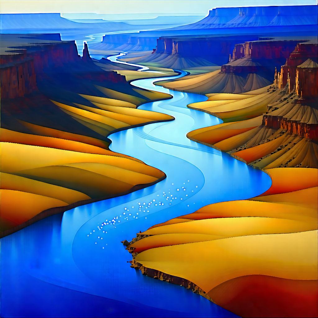 Nature Watercolor Painting: Aerial View Of Winding (river:1.17) With Painting River