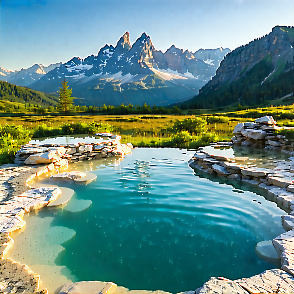 Nature Unreal Engine: Hot Spring Surrounded By Mountain Peaks With Beautiful Mountain