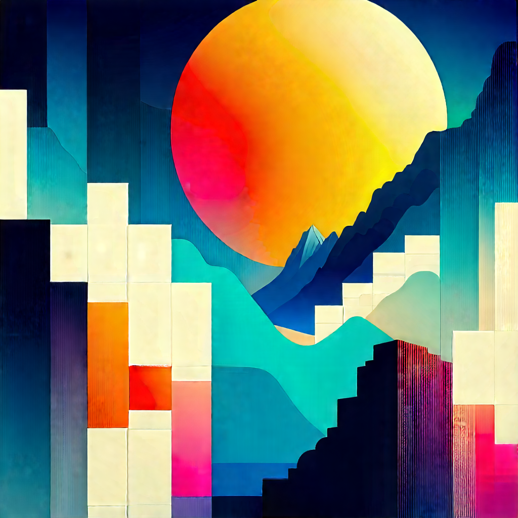 Abstract Ukiyo-E Style: Geometric abstract with gradient color palette