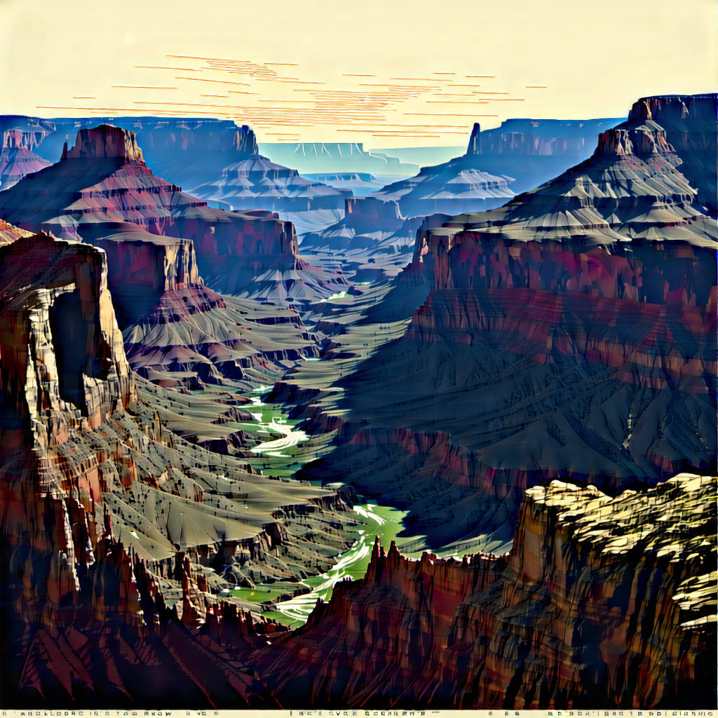 Nature Woodcut Print: Aerial View Of Canyon System With Painting Beautiful