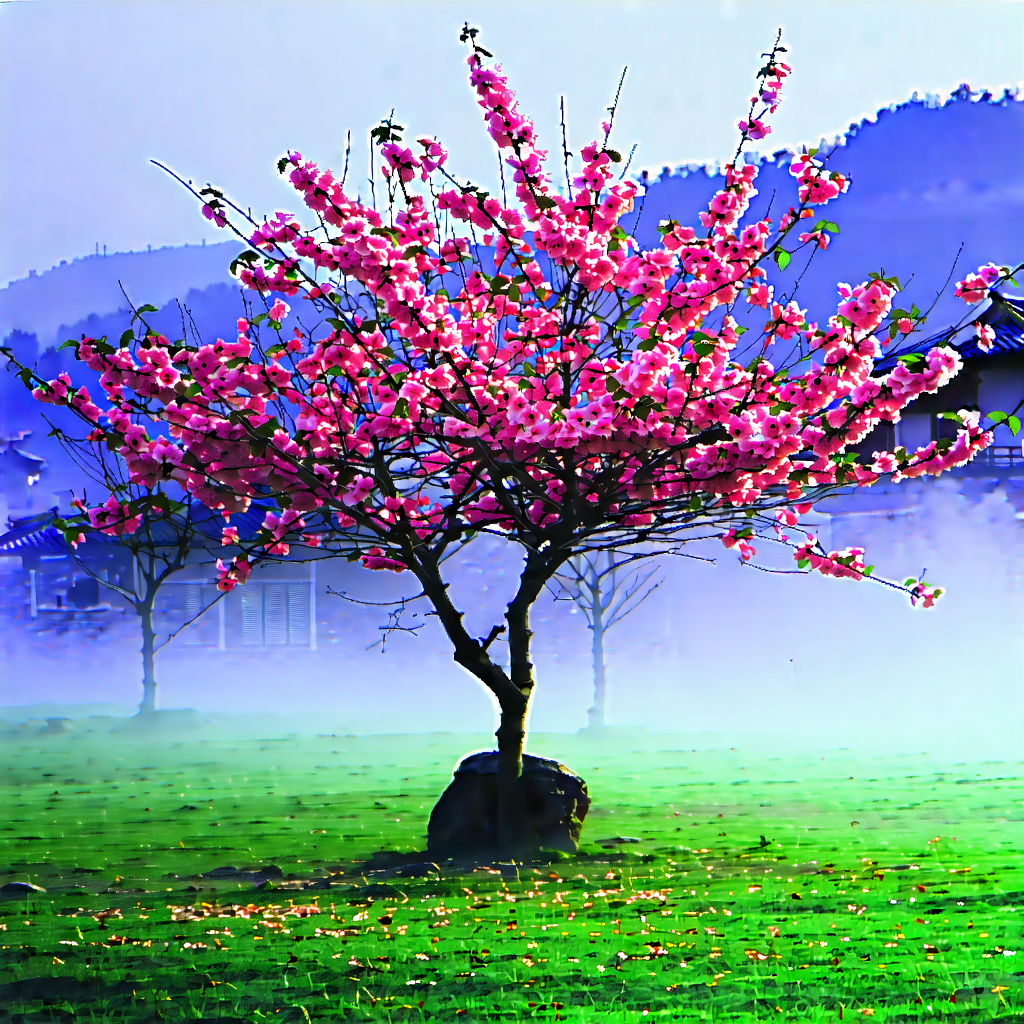 Nature Hdr Photography: Cherry Blossoms In Misty Environment With Small Tree
