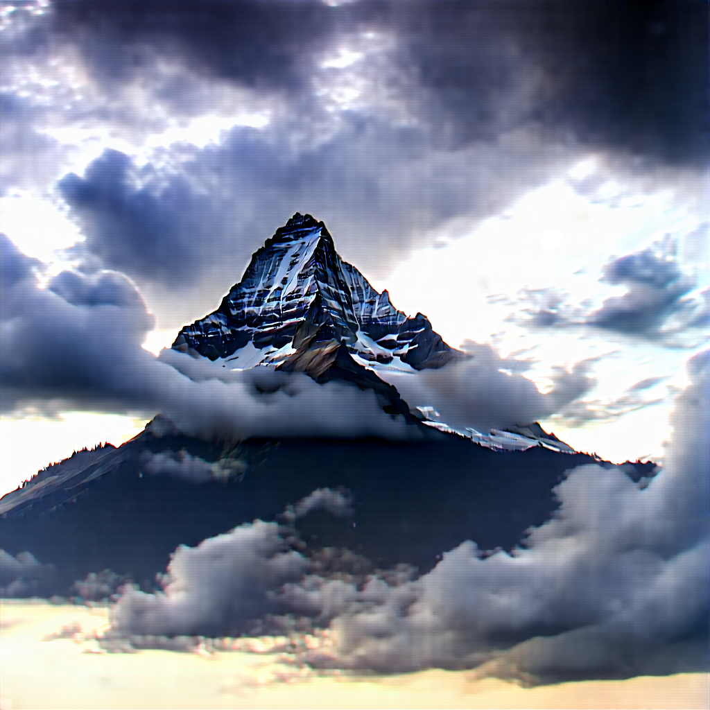 Nature Watercolor Painting: (dramatic:1.24) Clouds Over Mountain Peak With Majestic Mountain