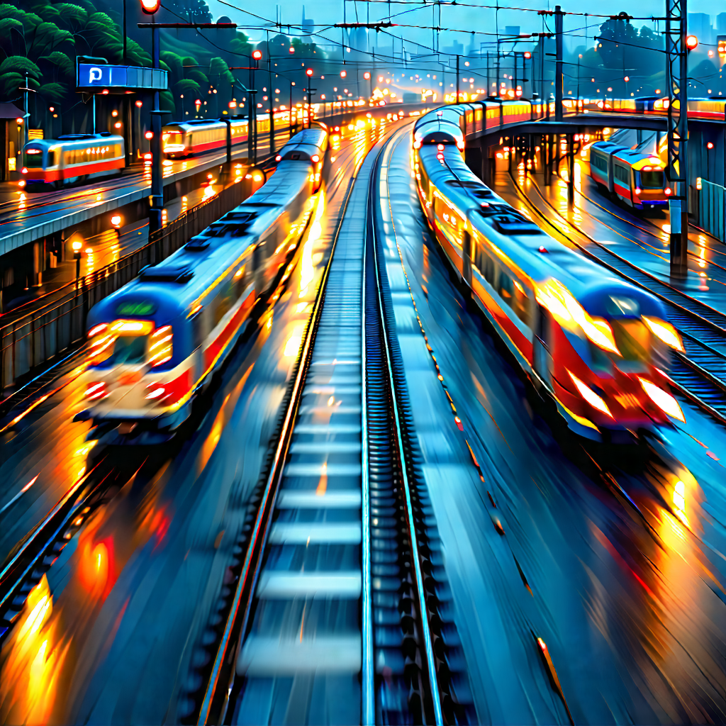 Urban Abstract Design: Aerial View Of Transportation Hub With Train Traveling