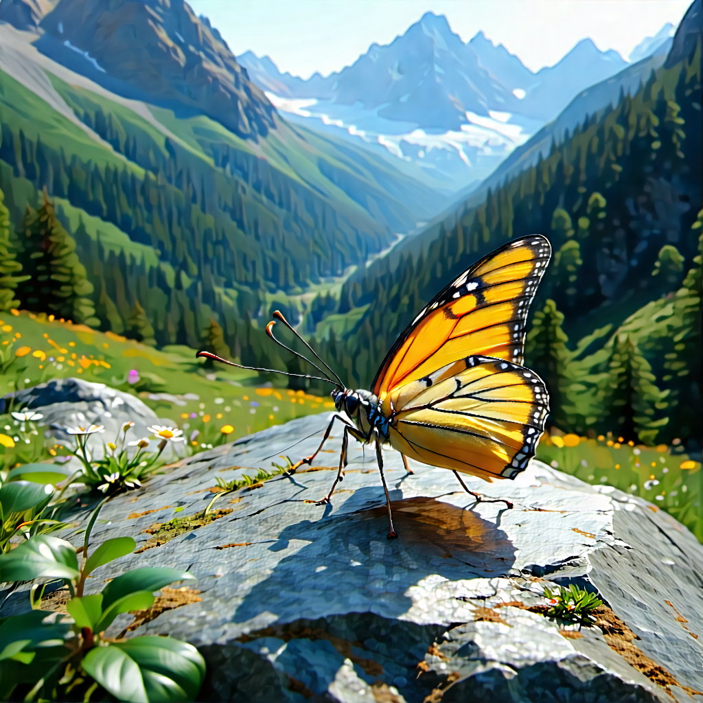 Nature Landscape Photography: Butterfly In Mountain Terrain With Beautiful Butterfly