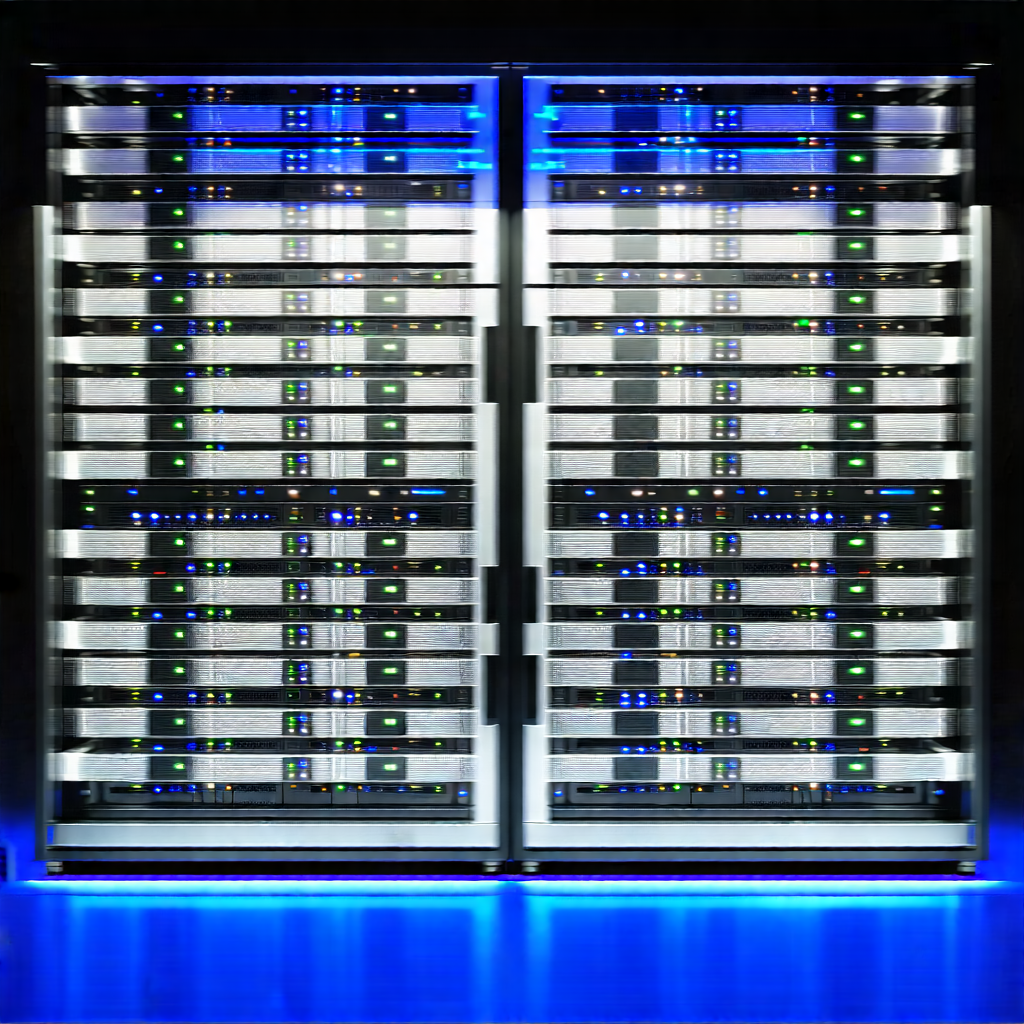 Tech Editorial Photography: Server rack with holographic projection