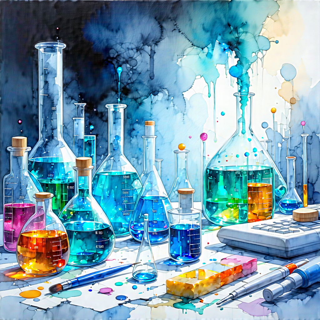 Tech Watercolor Painting: Entertainment Technology In Modern Laboratory With Table Variety