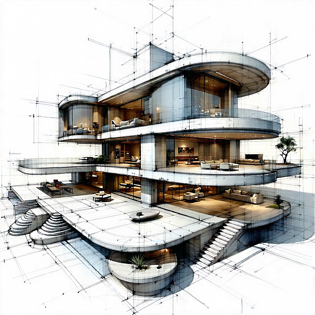 Tech Pencil Sketch: Futuristic Smart Home With Drawing Large,