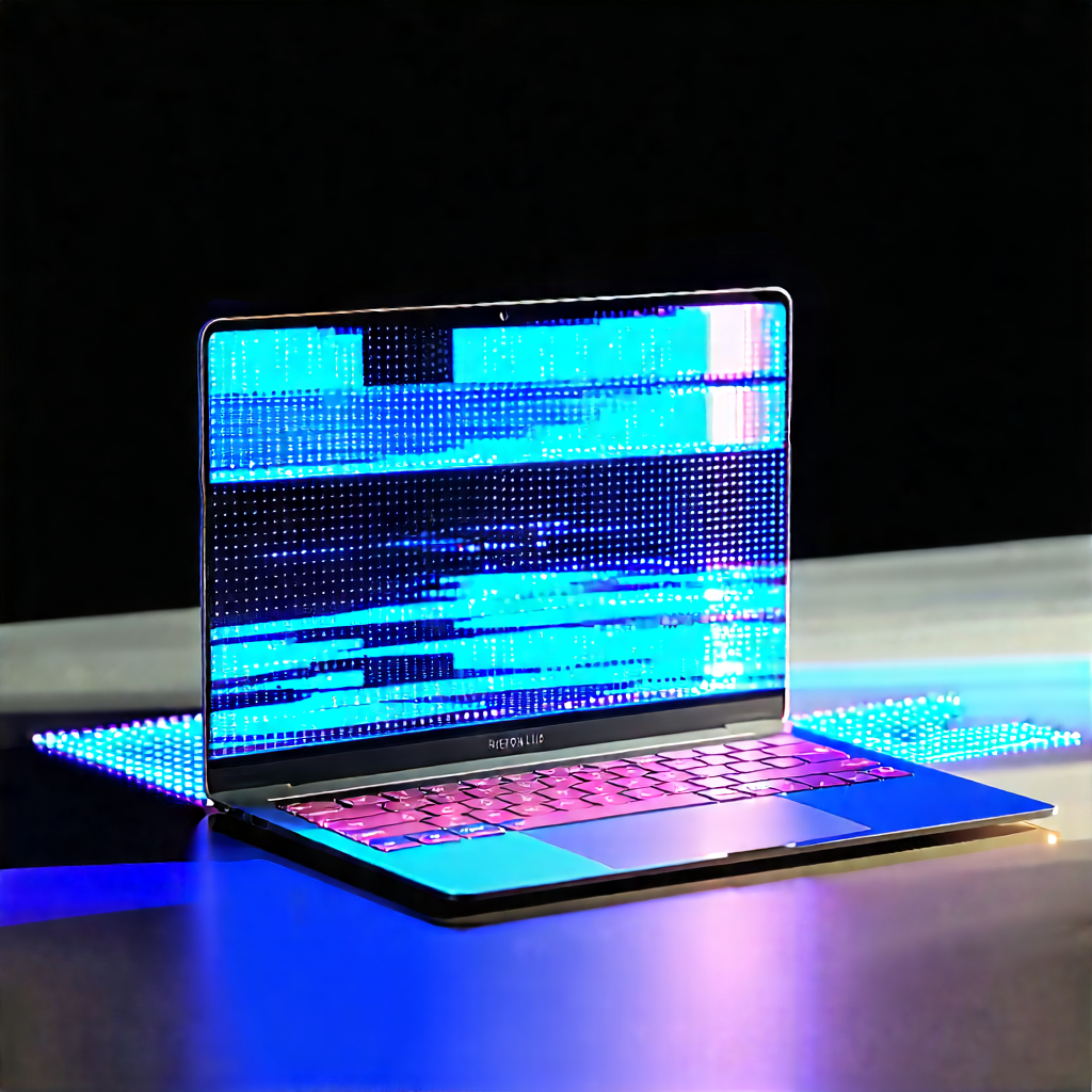 Tech Low Poly: Laptop With Holographic Display With Laptop Computer