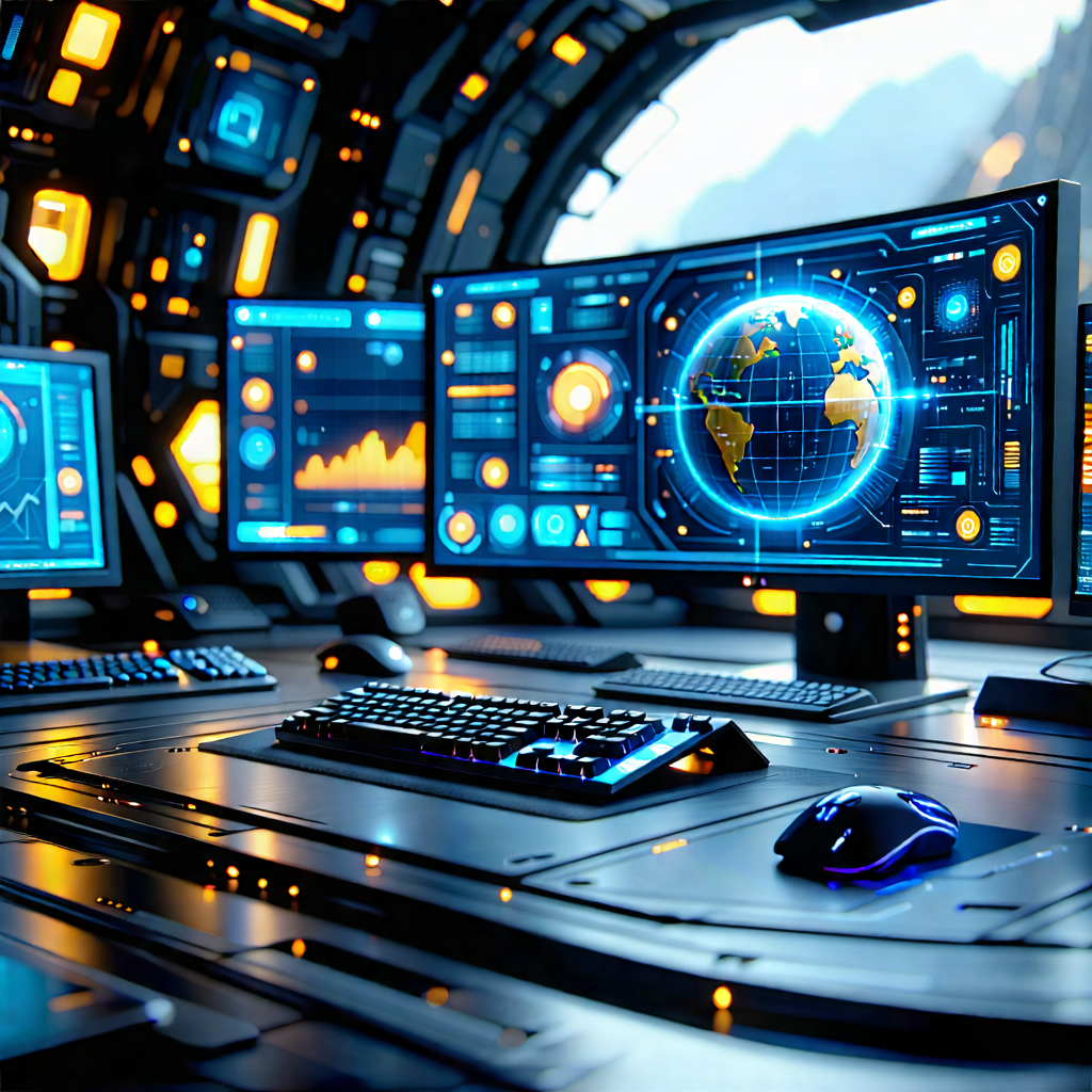 Tech Hdr Photography: (futuristic:1.39) (digital:1.12) workspace