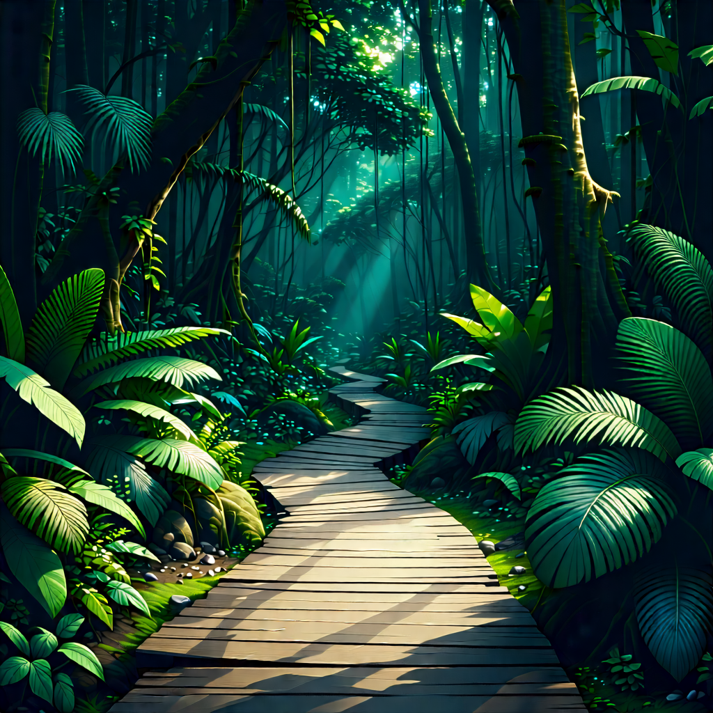 Nature Digital Art: Path Through Tropical Jungle With Pathway Through