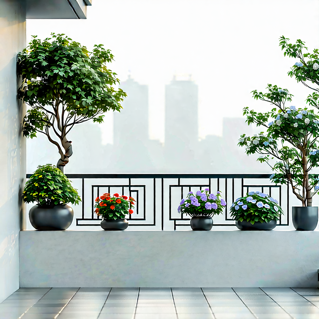 Lifestyle Minimalist Design: Balcony Garden With (minimalist:1.28) Decor With Balcony Variety