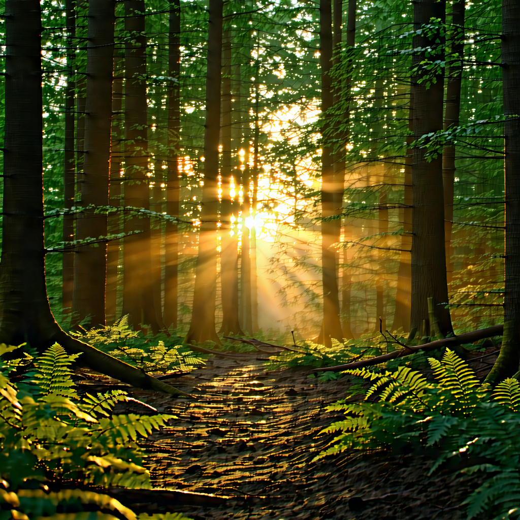 Nature Professional Photography: Forest Scene During Golden Hour With Serene Forest