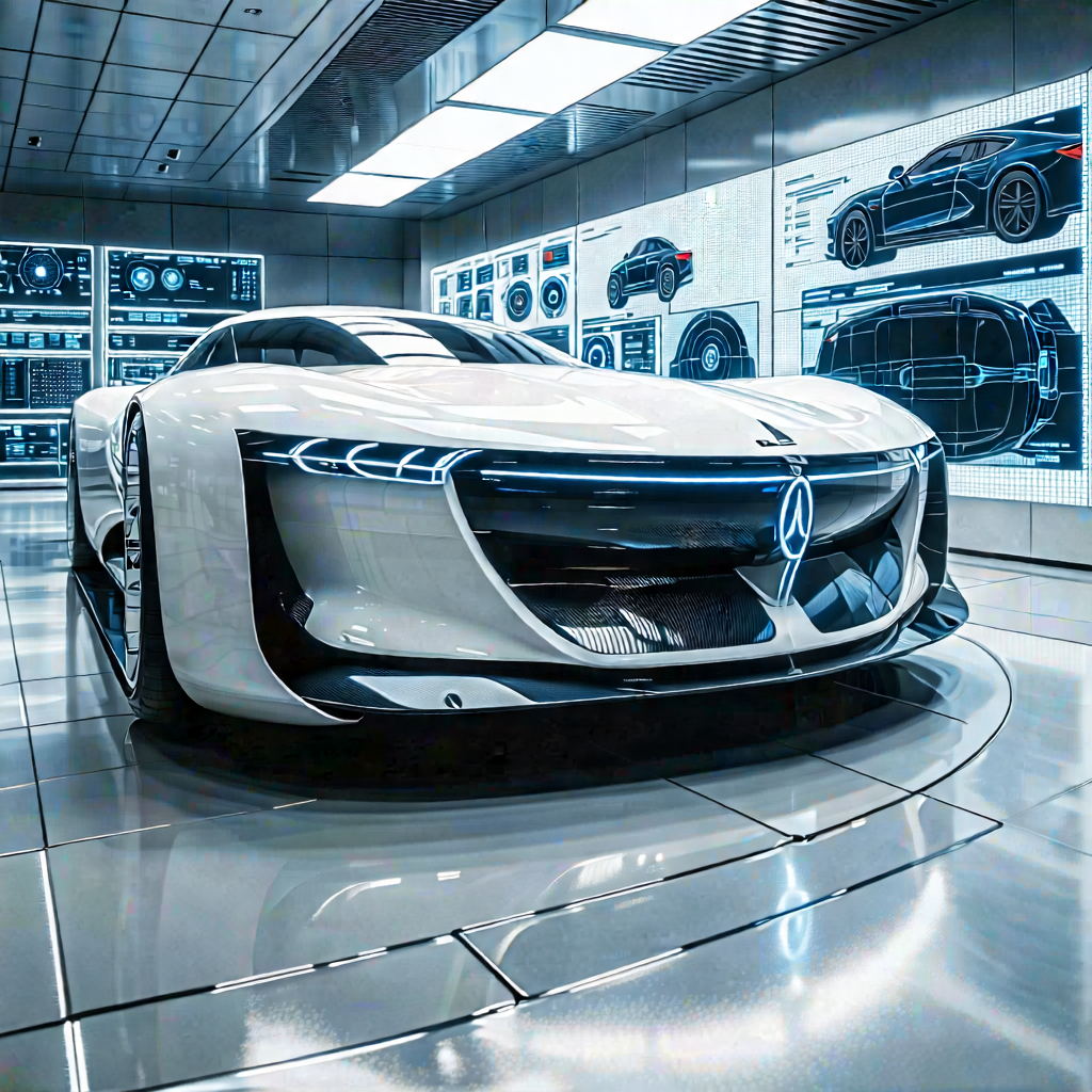 Tech Lithograph: Automotive Technology In Research Center With White Sports