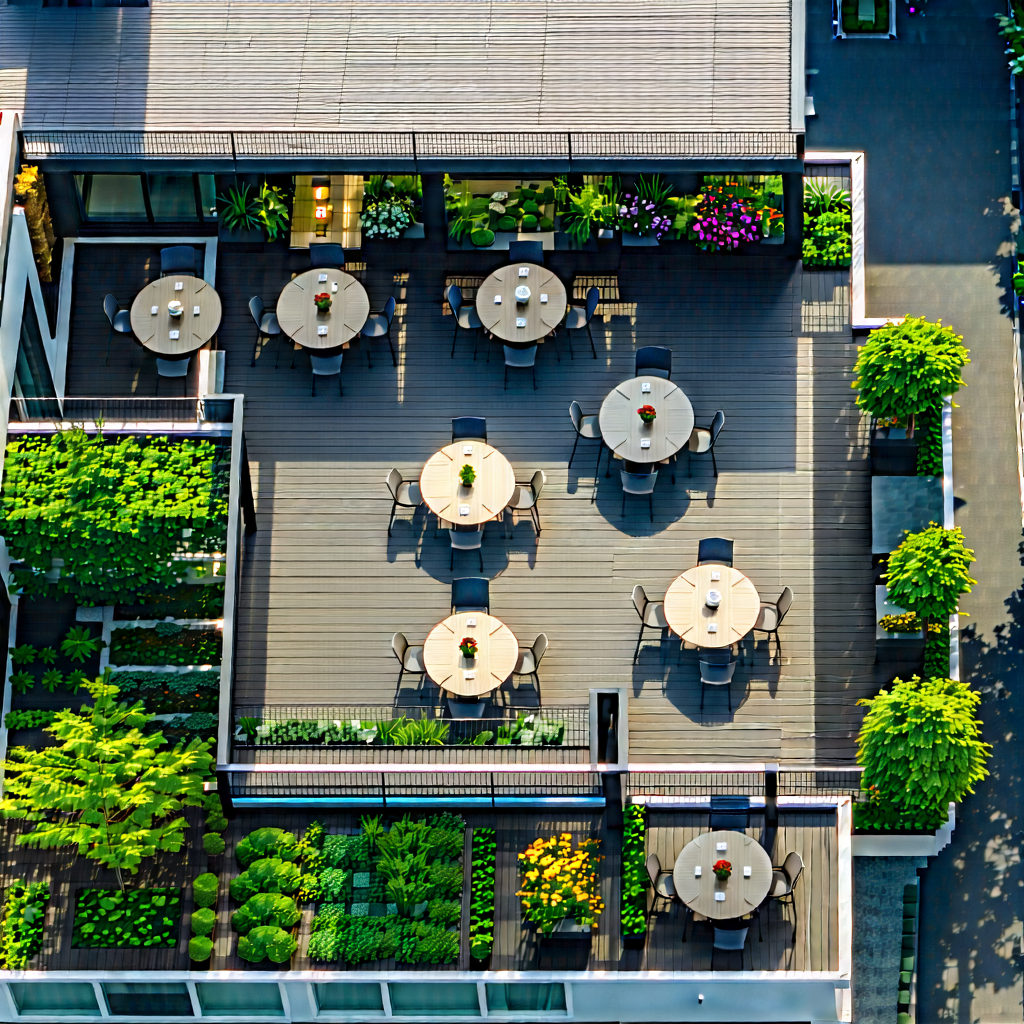 Urban Drone Photography: Rooftop Garden With Outdoor Dining With Rooftop Garden