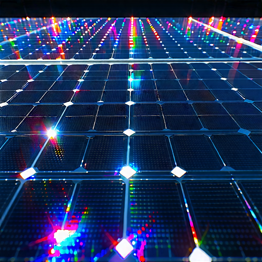 Tech Digital Art: Solar Panel With Holographic Projection With Large, Colorful