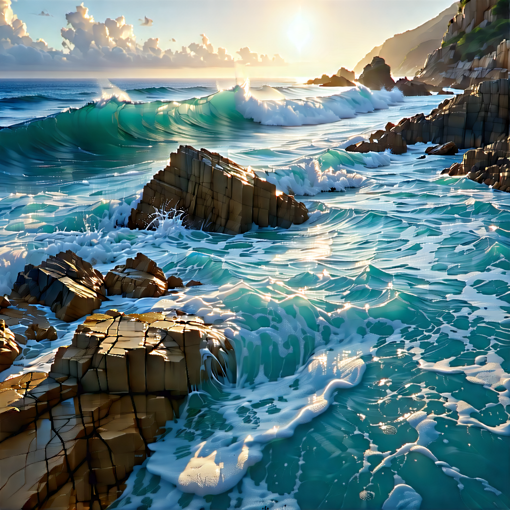 Nature Hdr Photography: Ocean waves surrounded by rocky shores