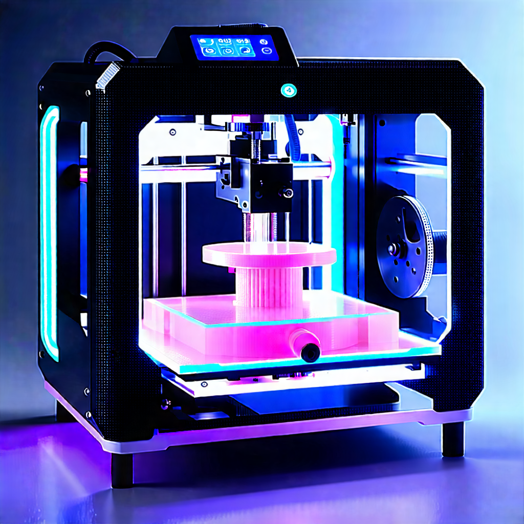 Tech Digital Art: 3d printer with neon accents
