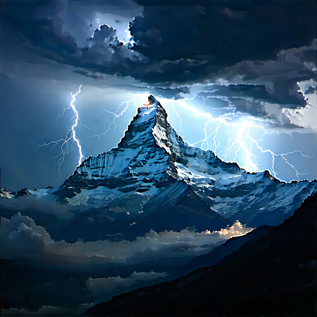 Nature 3d Render: Lightning Over (mountain:1.17) Peak With Majestic Mountain
