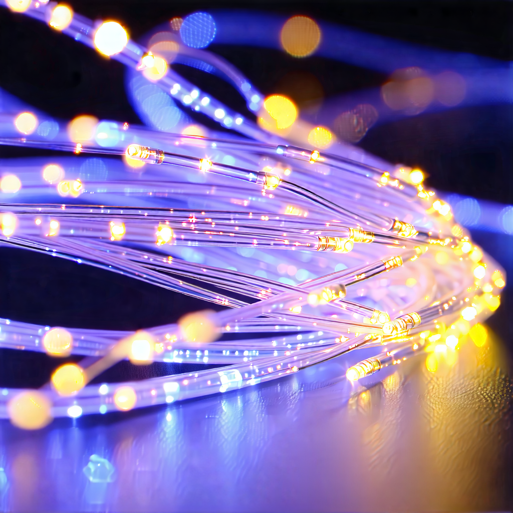 Tech Tilt-shift Photography: Close-up Of Fiber Optic Cables With Close-up Blue
