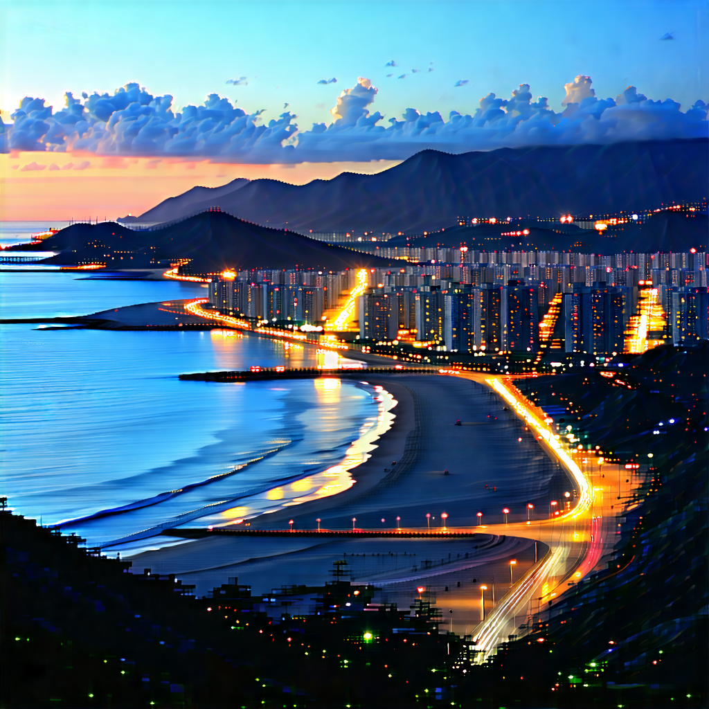 Urban Tilt-shift Photography: Cityscape Of Coastal City During Sunset With Captures Beautiful