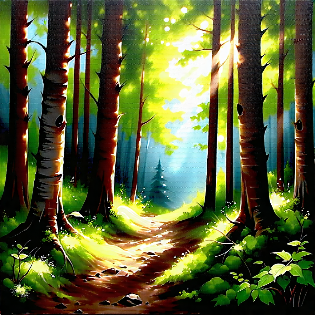 Nature Gouache Painting: Forest scene during midday