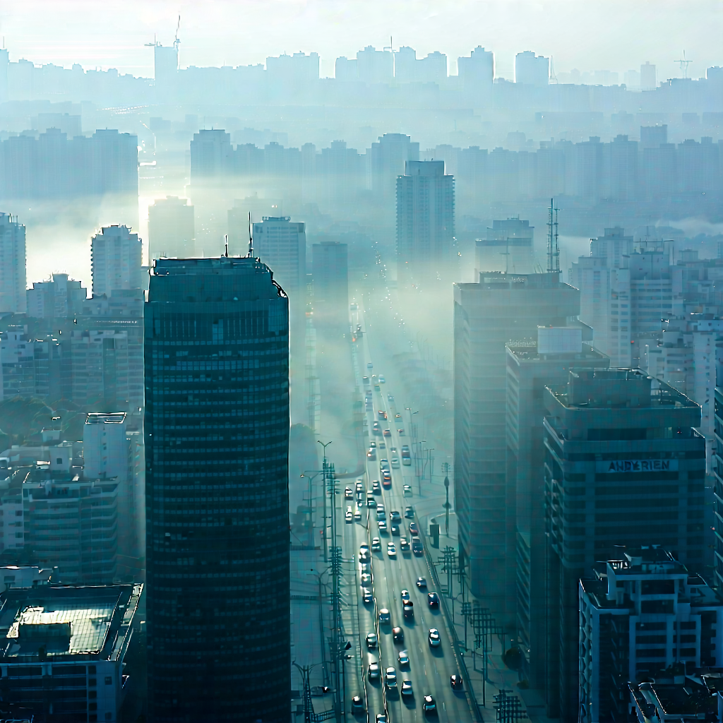 Urban Professional Photography: Cityscape Of Modern Metropolis During Foggy Morning With City Skyline