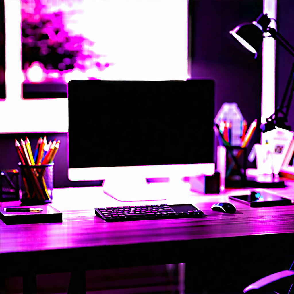 Lifestyle Landscape Photography: Home Office With Warm Lighting With Computer Desk
