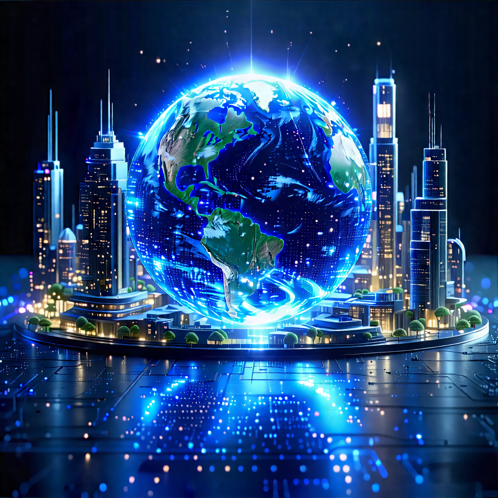 Tech Concept Art: Digital Transformation Visualization With Blue White