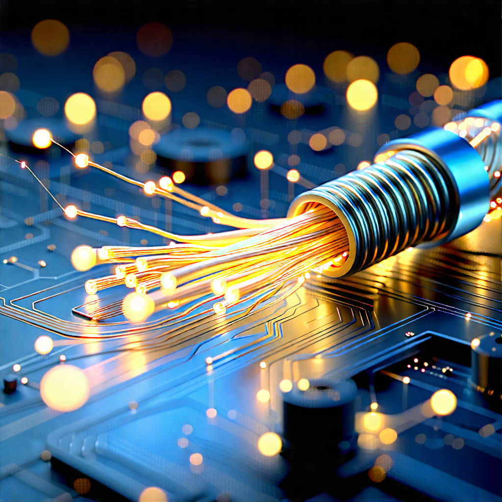 Tech Isometric Design: Close-up Of Fiber Optic Cables With Close-up Coiled