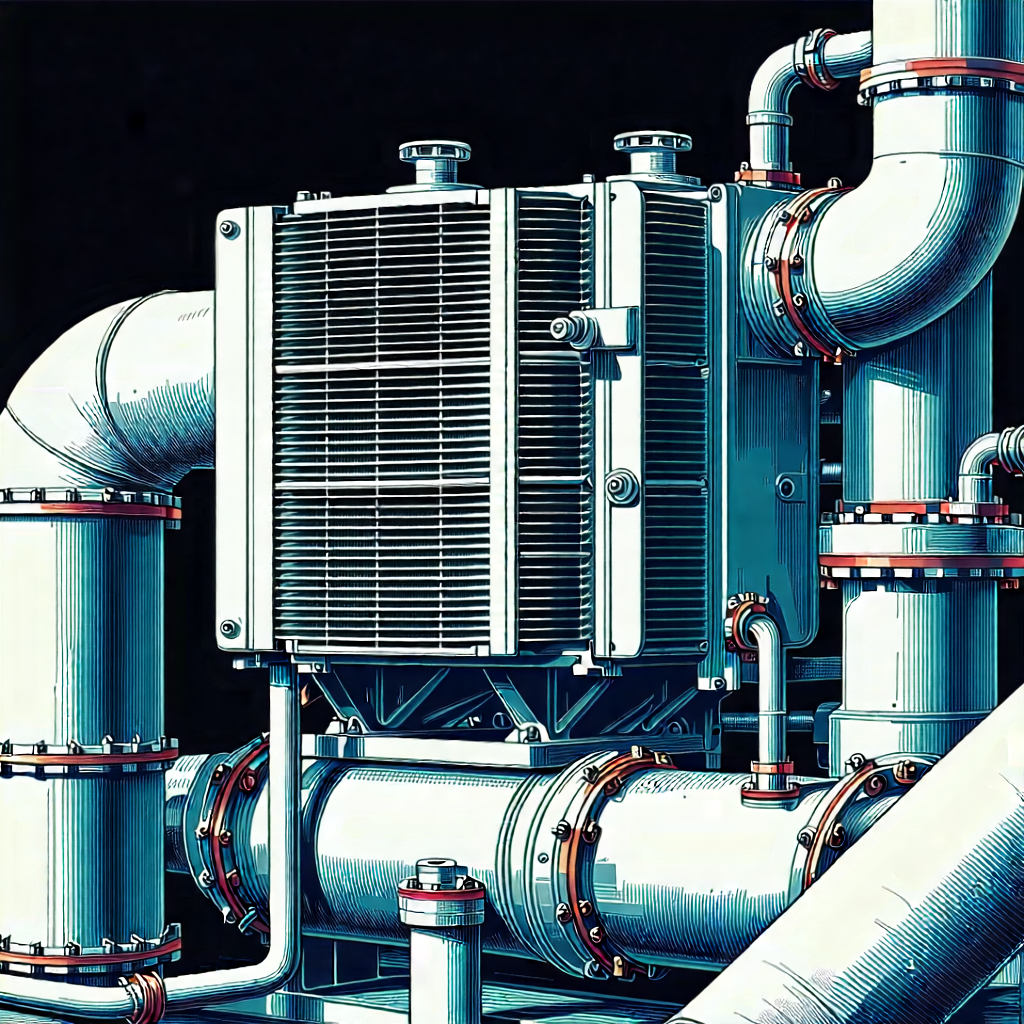 Tech Linocut Print: Close-up Of Cooling System With Blue White